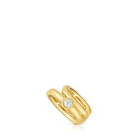 18kt gold plating over silver 2-hoop Earcuff with laboratory-grown diamond Line LGD