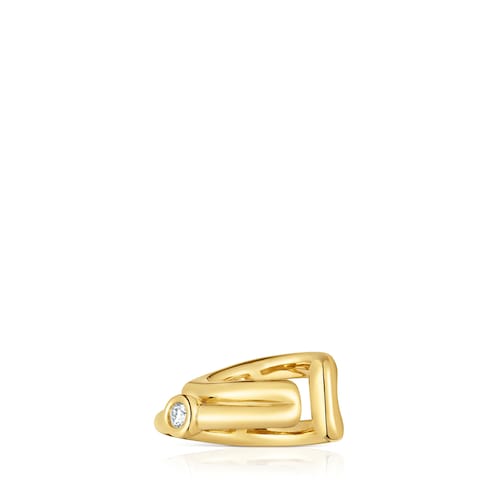 18kt gold plating over silver 2-hoop Earcuff with laboratory-grown diamond Line LGD