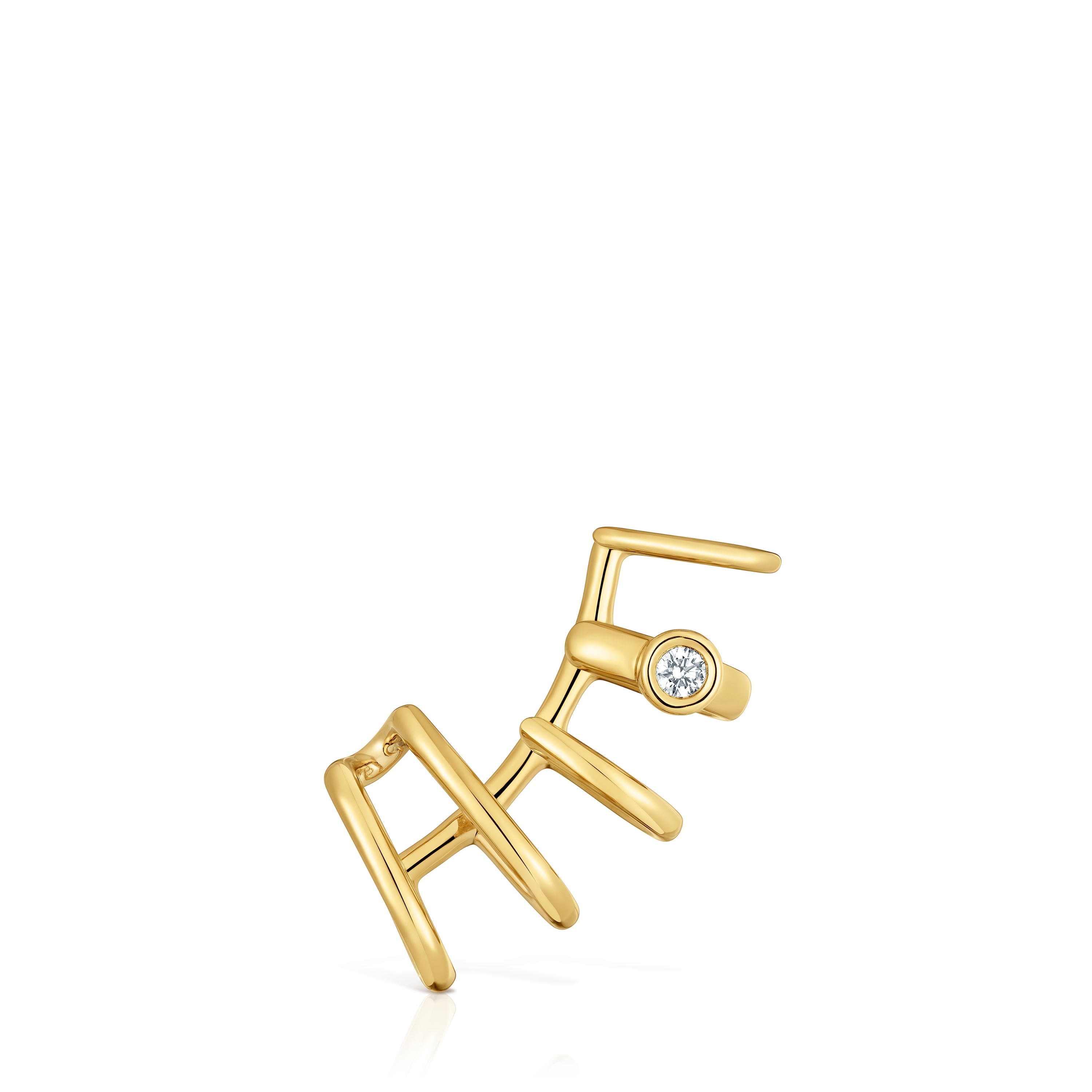 Earcuff 5 aros con baño de oro 18 kt sobre plata y diamante creado en laboratorio Line LGD