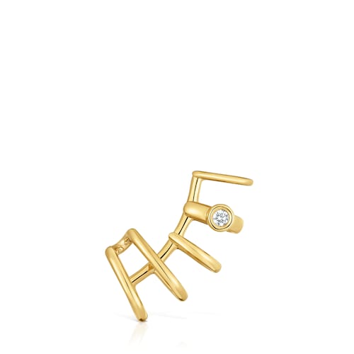 18kt gold plating over silver 5-hoop Earcuff with laboratory-grown diamond Line LGD
