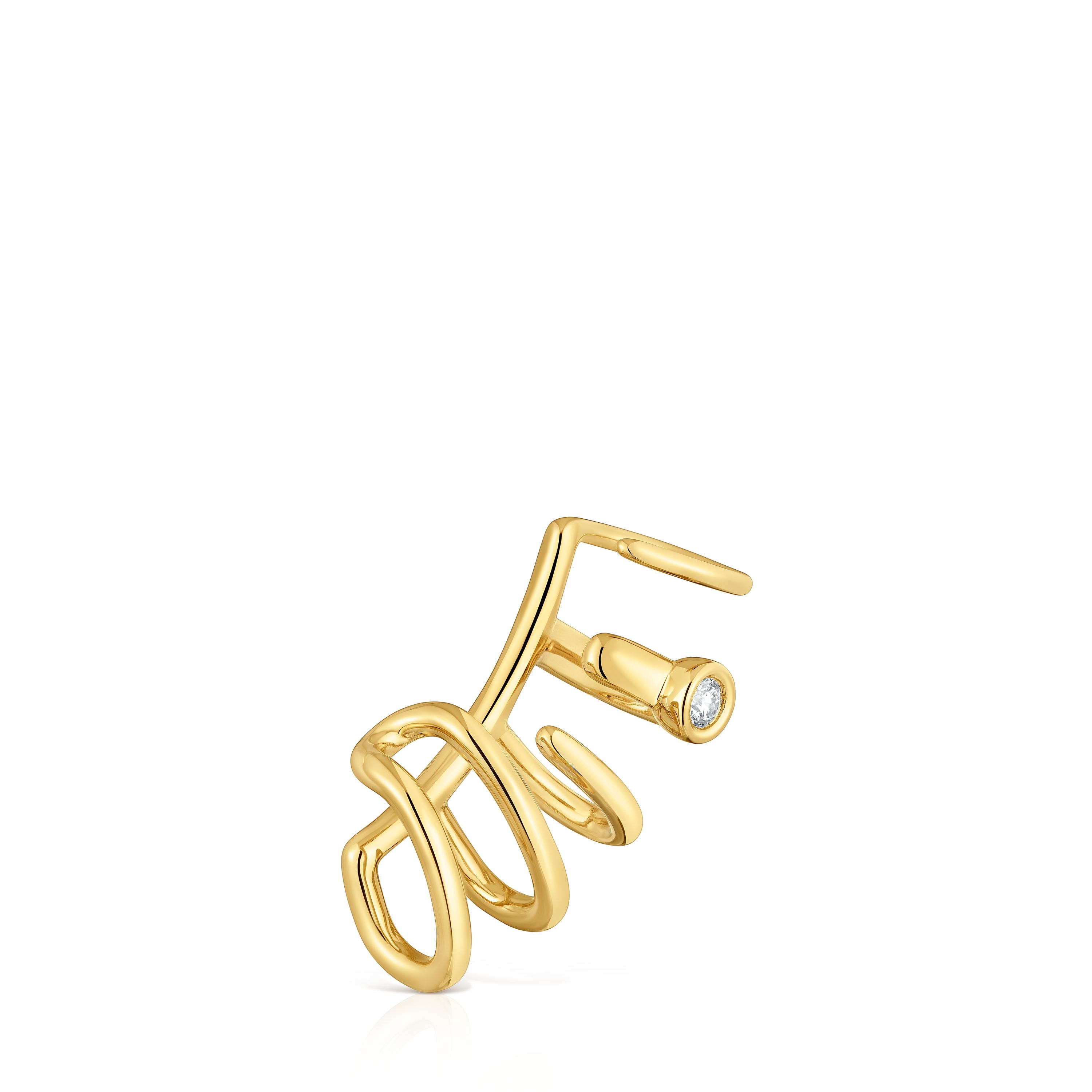 Earcuff 5 aros con baño de oro 18 kt sobre plata y diamante creado en laboratorio Line LGD