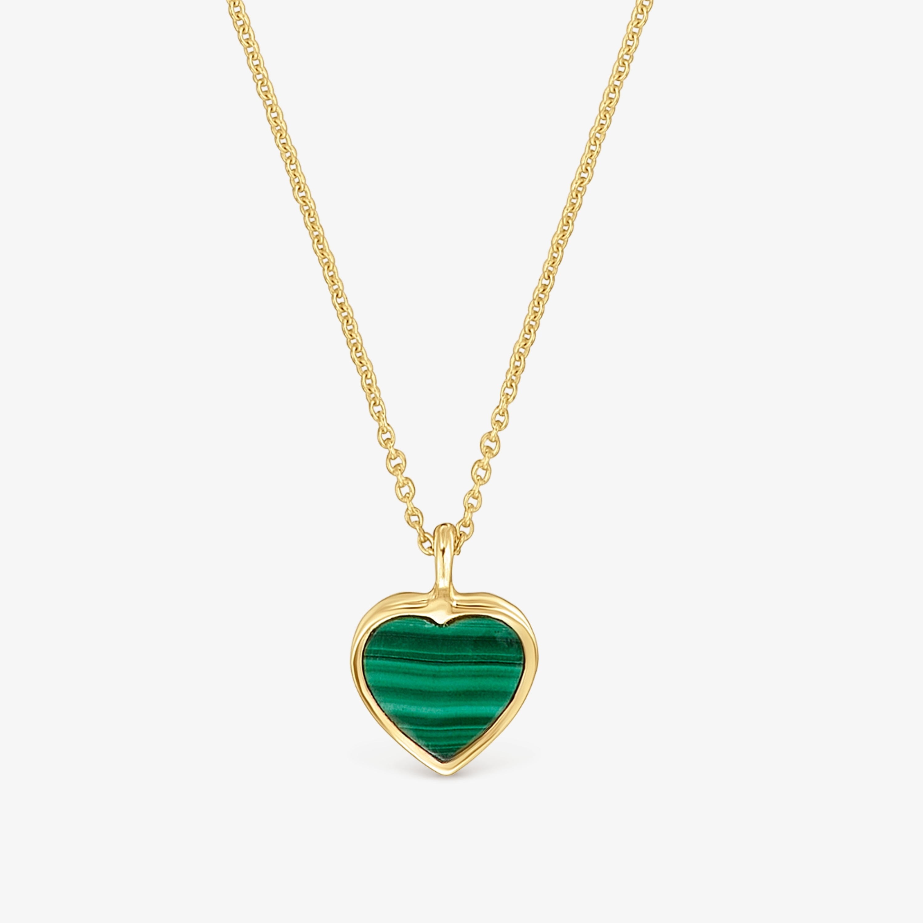Short 14K solid gold Necklace with malachite XXS