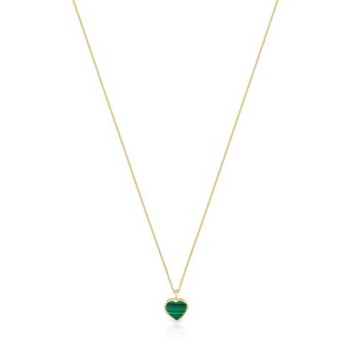 Short 14kt gold Necklace with malachite XXS