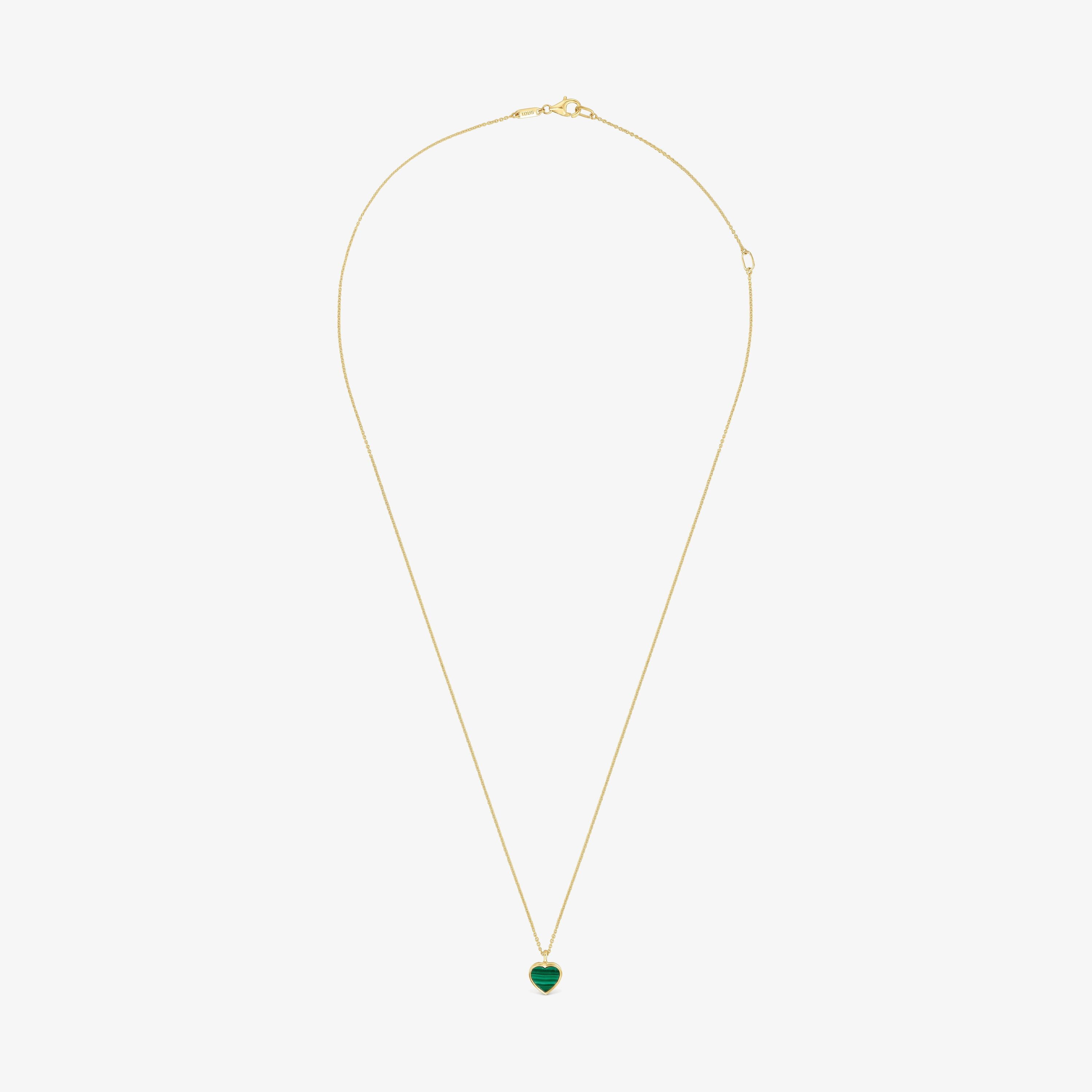 Short 14K solid gold Necklace with malachite XXS