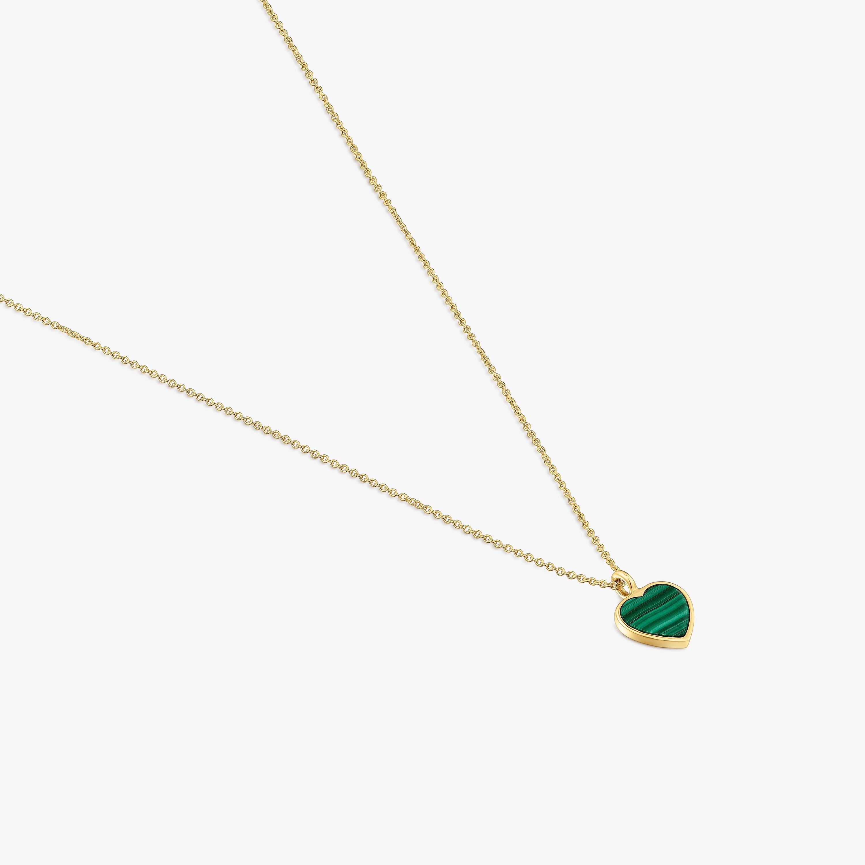 Short 14K solid gold Necklace with malachite XXS