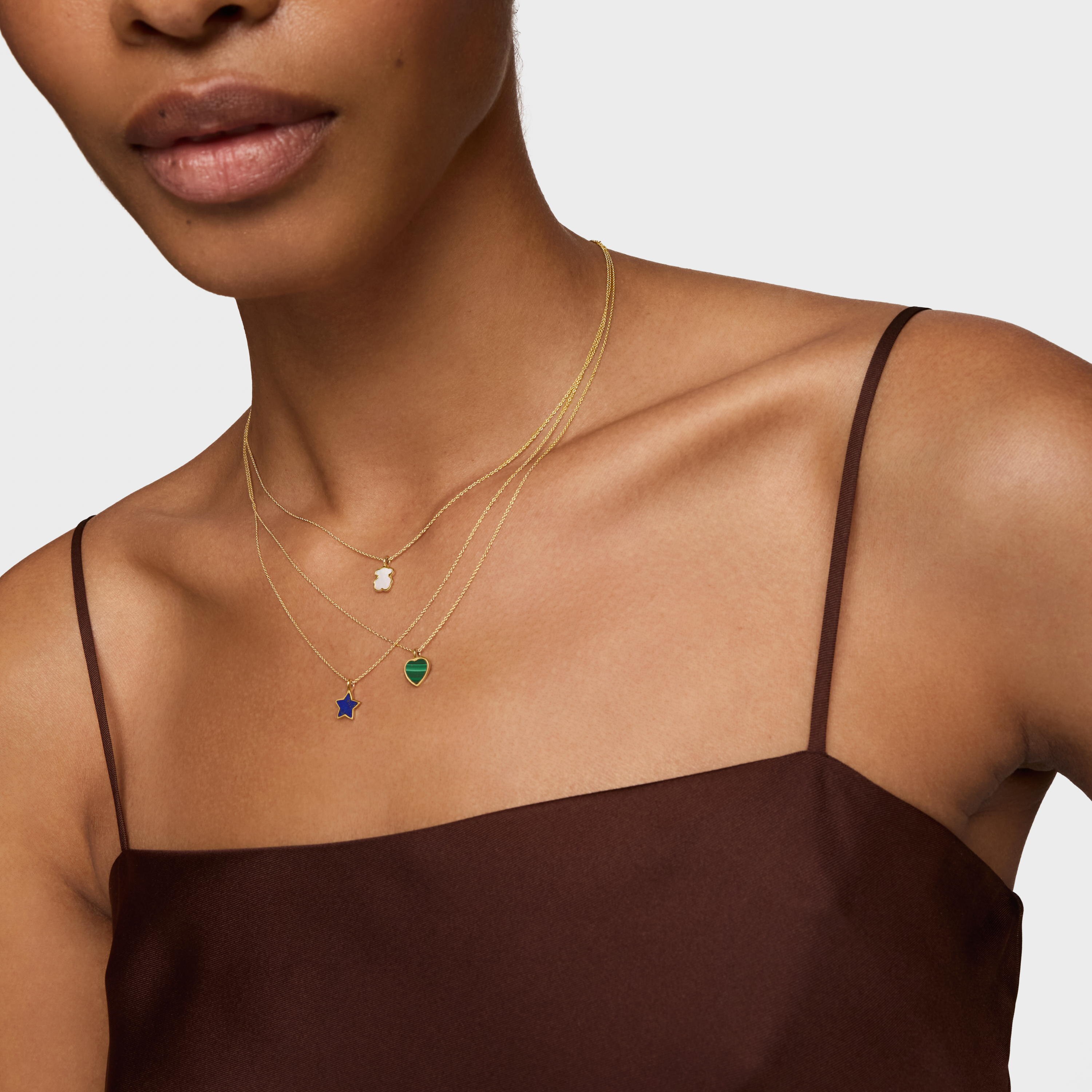 Short 14K solid gold Necklace with malachite XXS