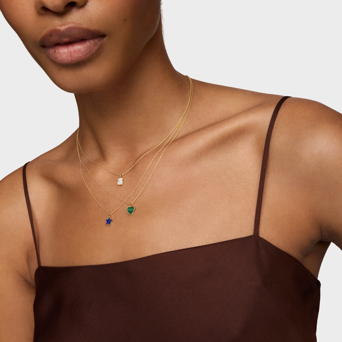 Short 14kt gold Necklace with malachite XXS