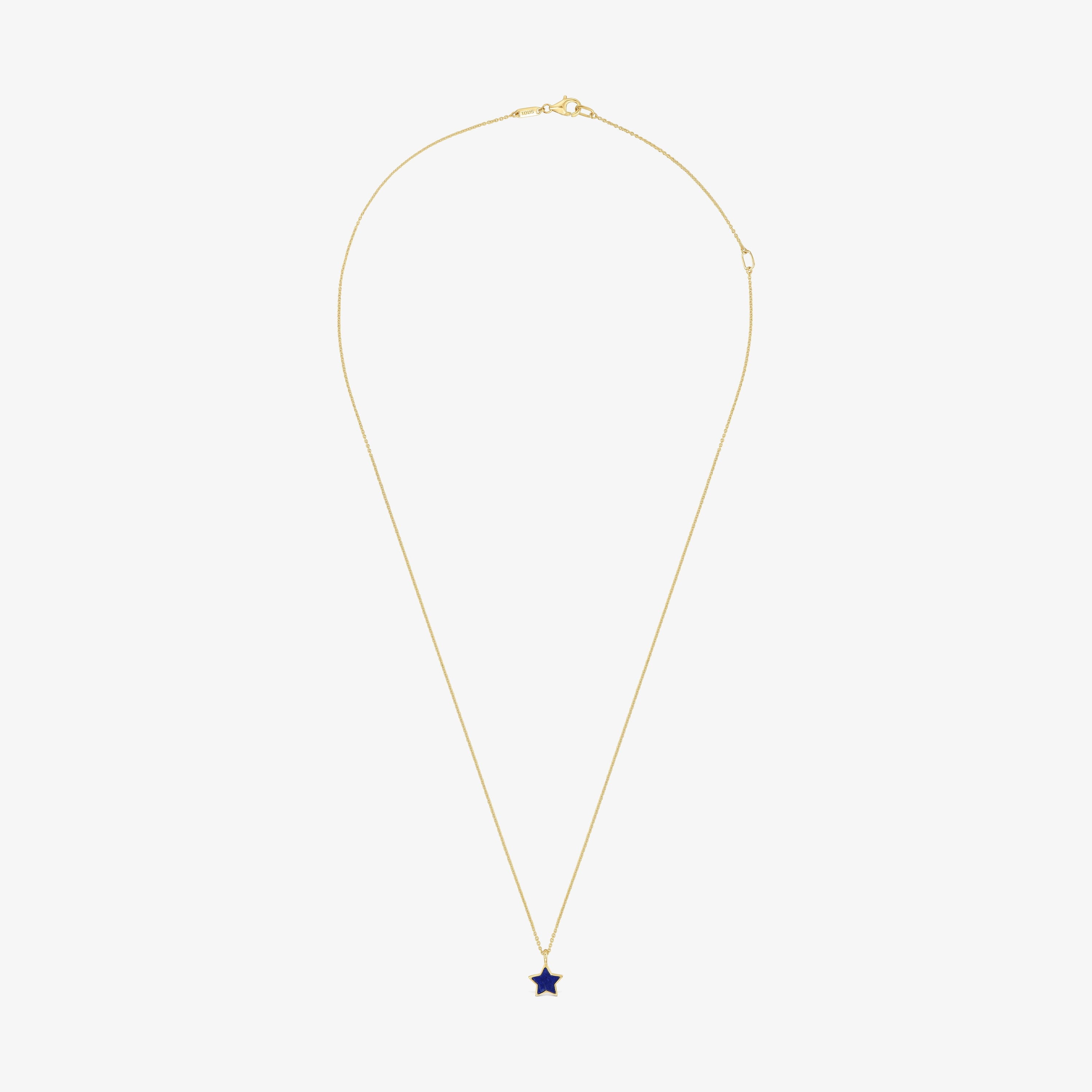 Short 14K solid gold Necklace with lapis lazuli XXS