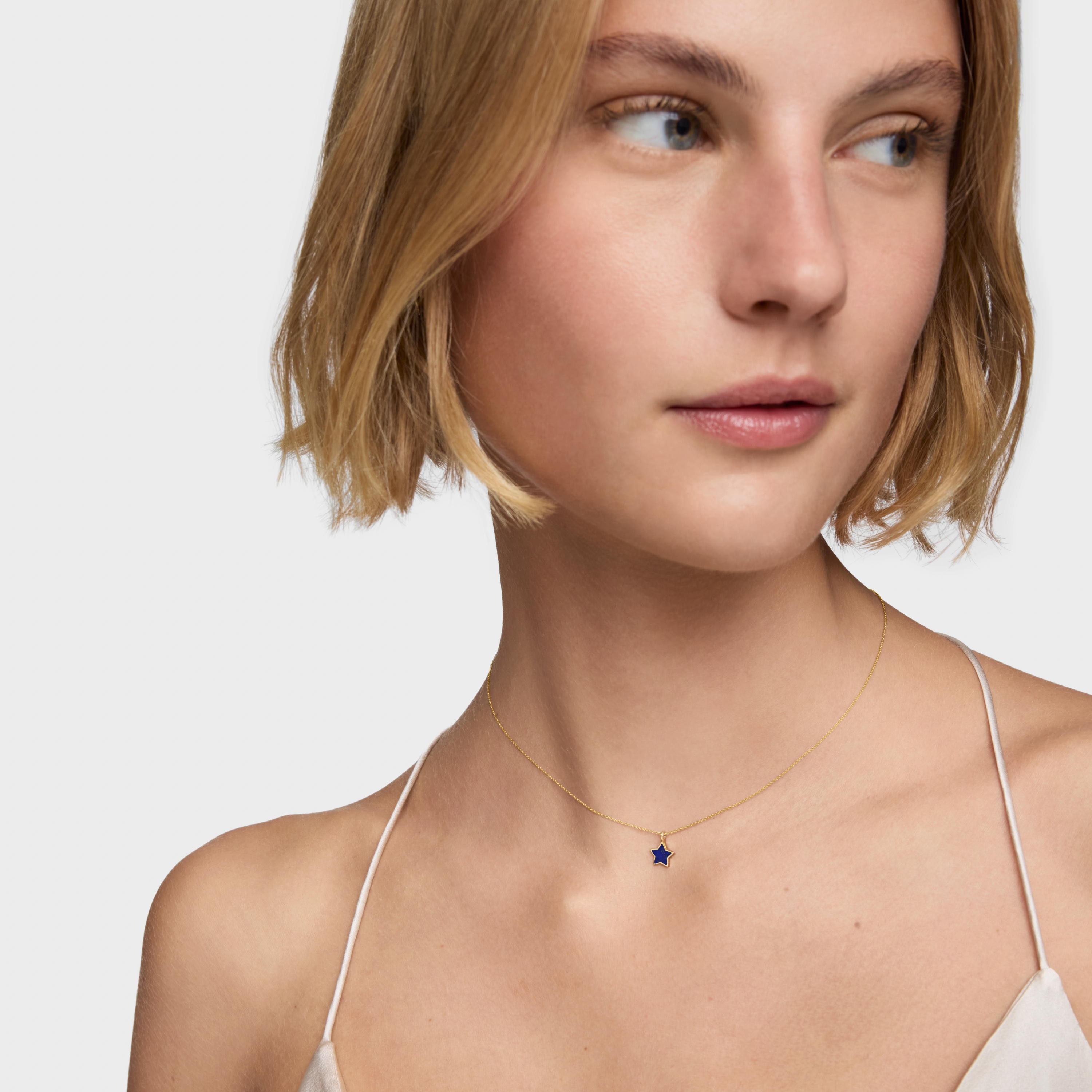 Short 14K solid gold Necklace with lapis lazuli XXS