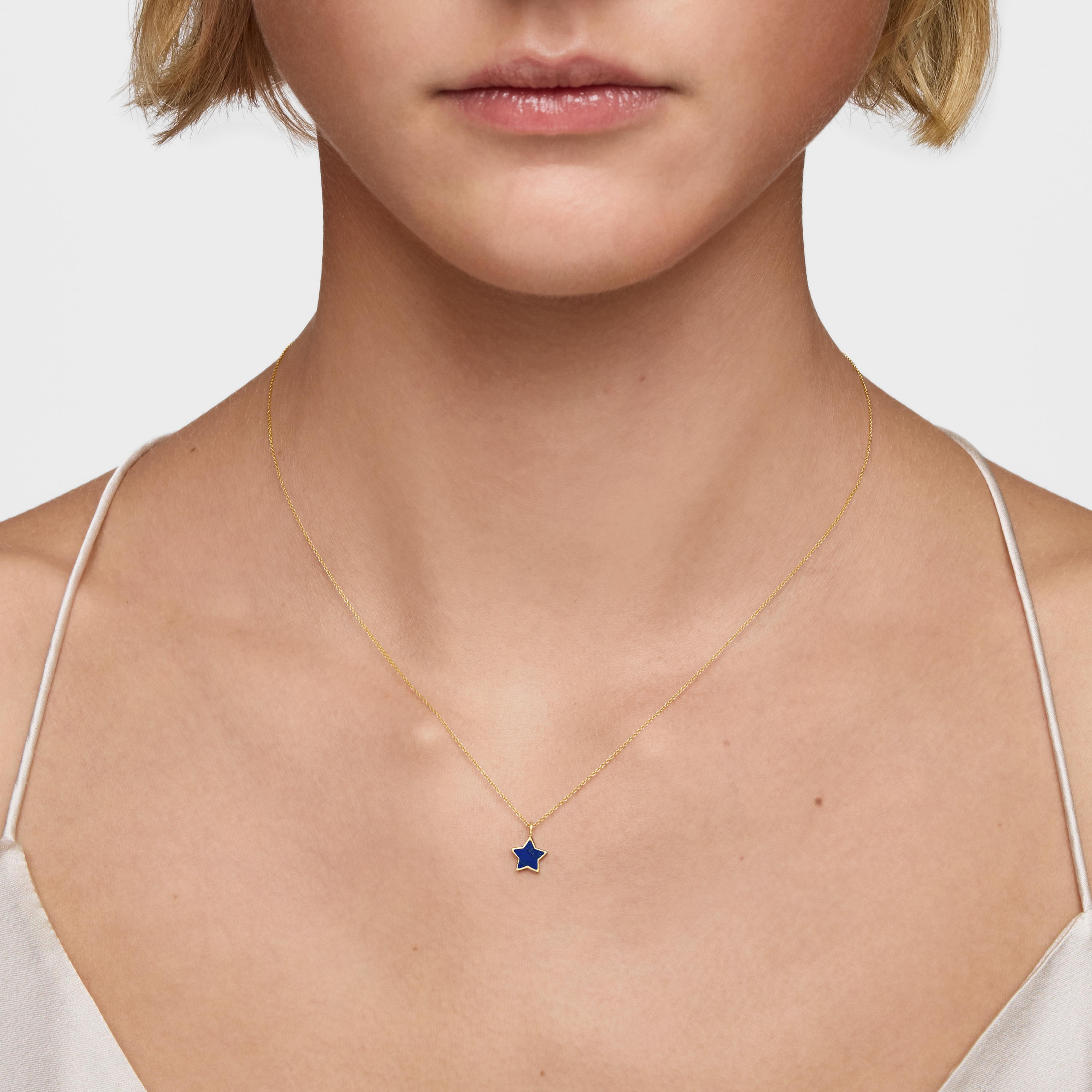 Short 14K solid gold Necklace with lapis lazuli XXS