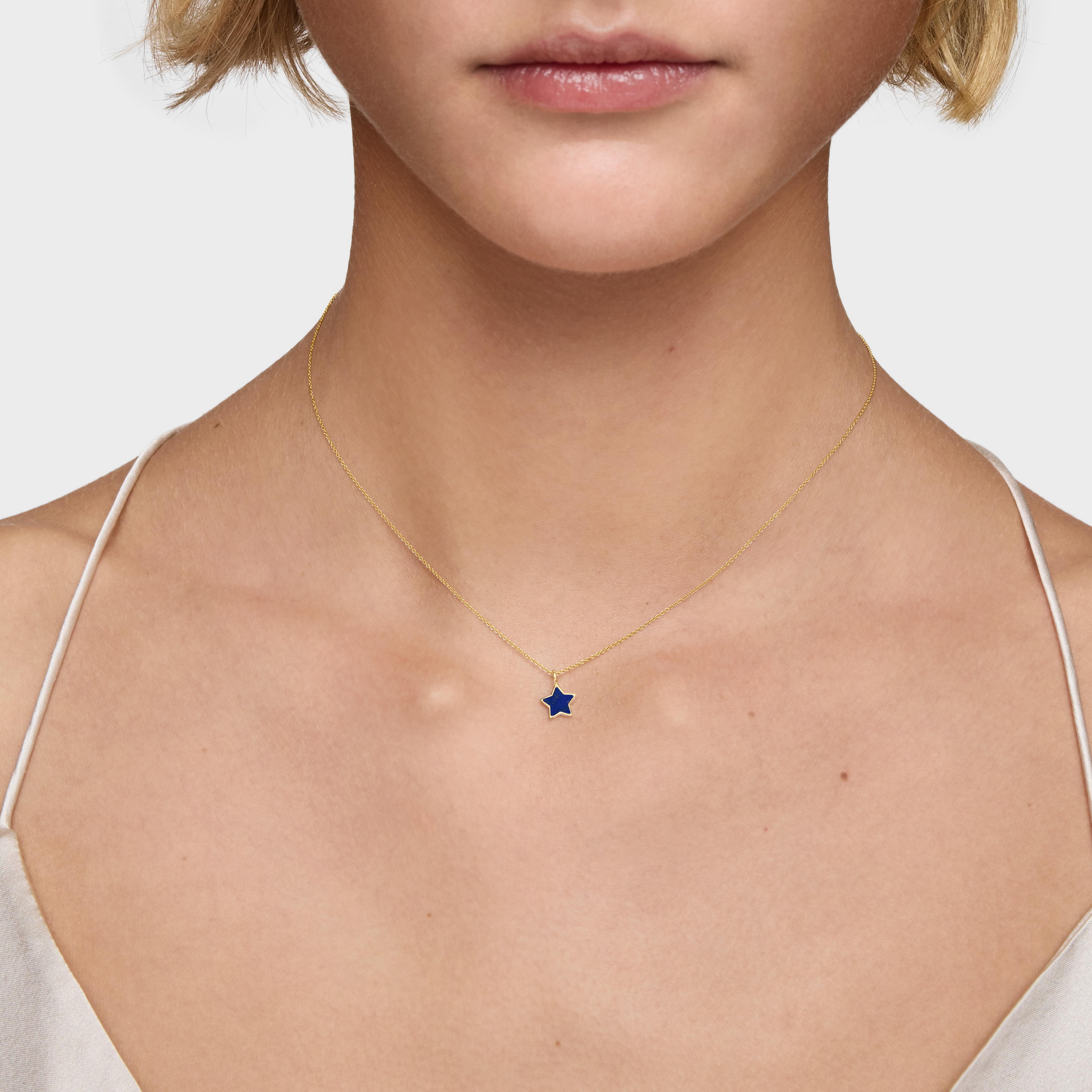 Short 14K solid gold Necklace with lapis lazuli XXS