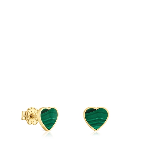 14kt gold Heart earrings with malachite XXS