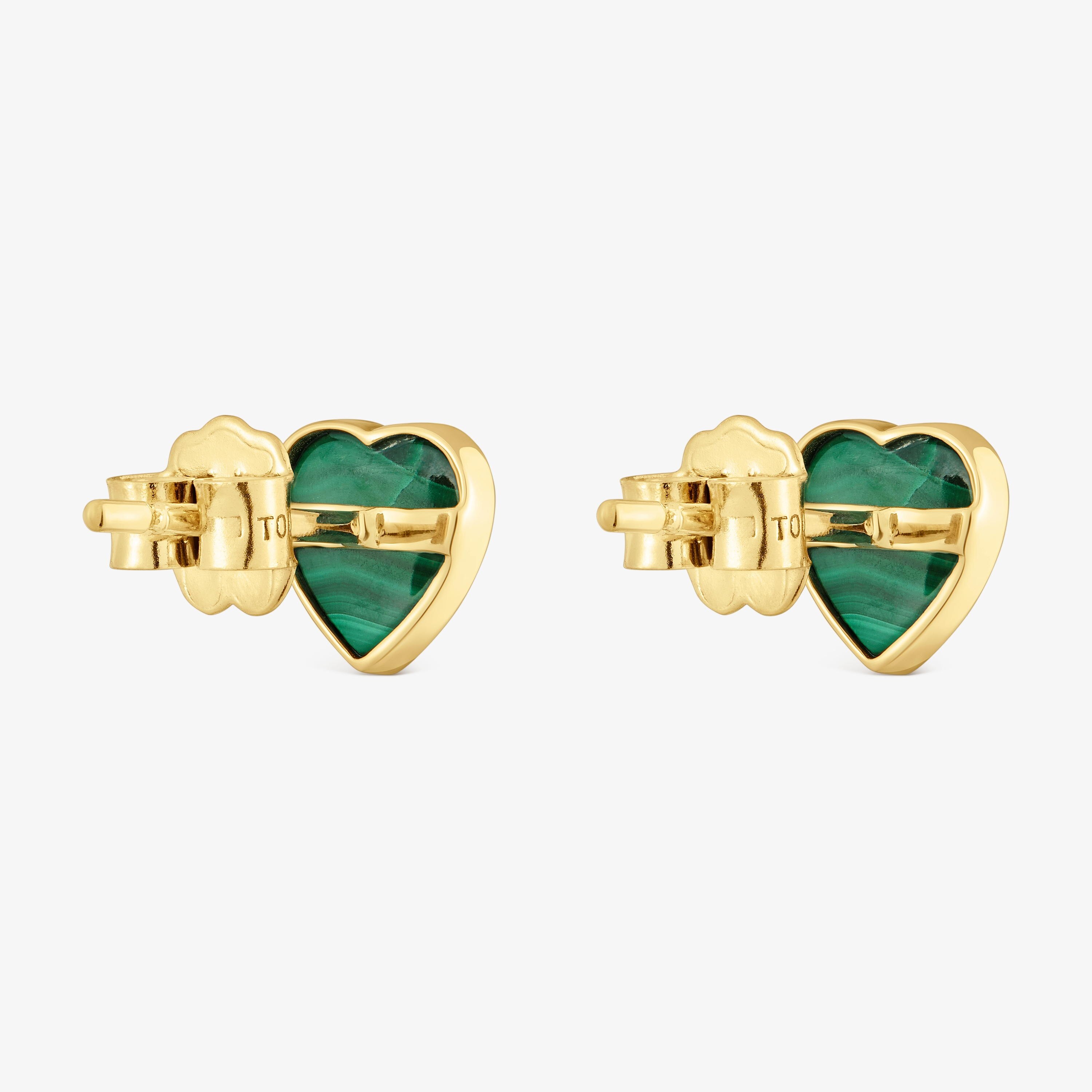 14K solid gold Heart earrings with malachite XXS