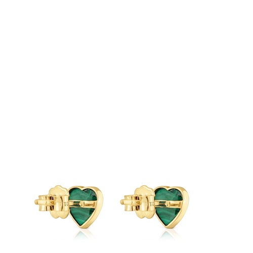 14kt gold Heart earrings with malachite XXS