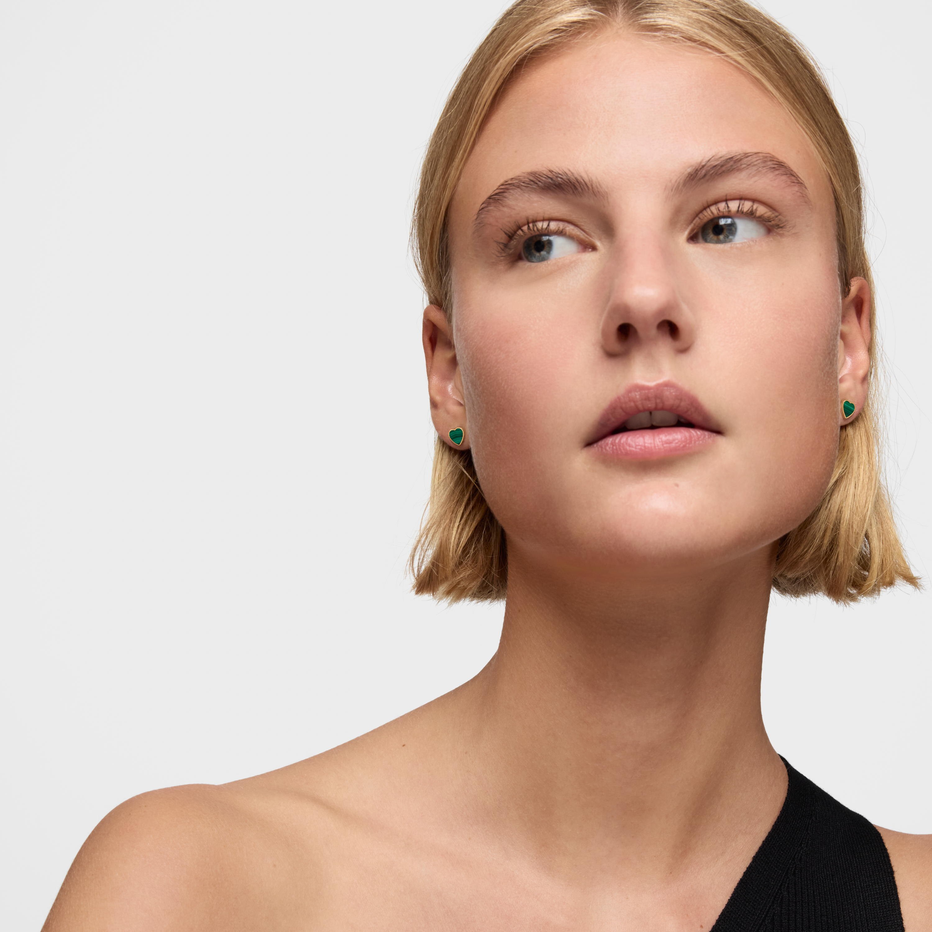 14K solid gold Heart earrings with malachite XXS