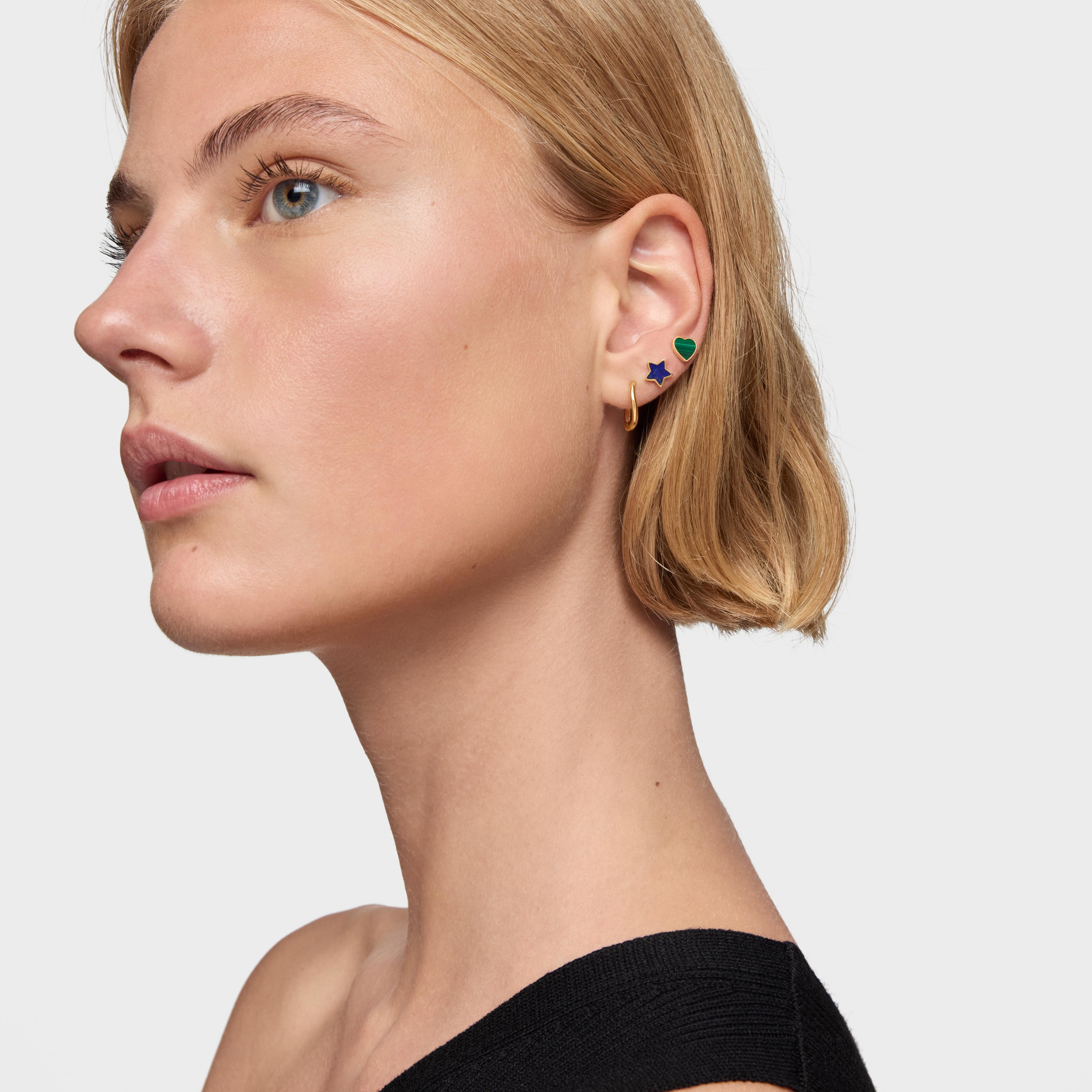 14kt gold Heart earrings with malachite XXS