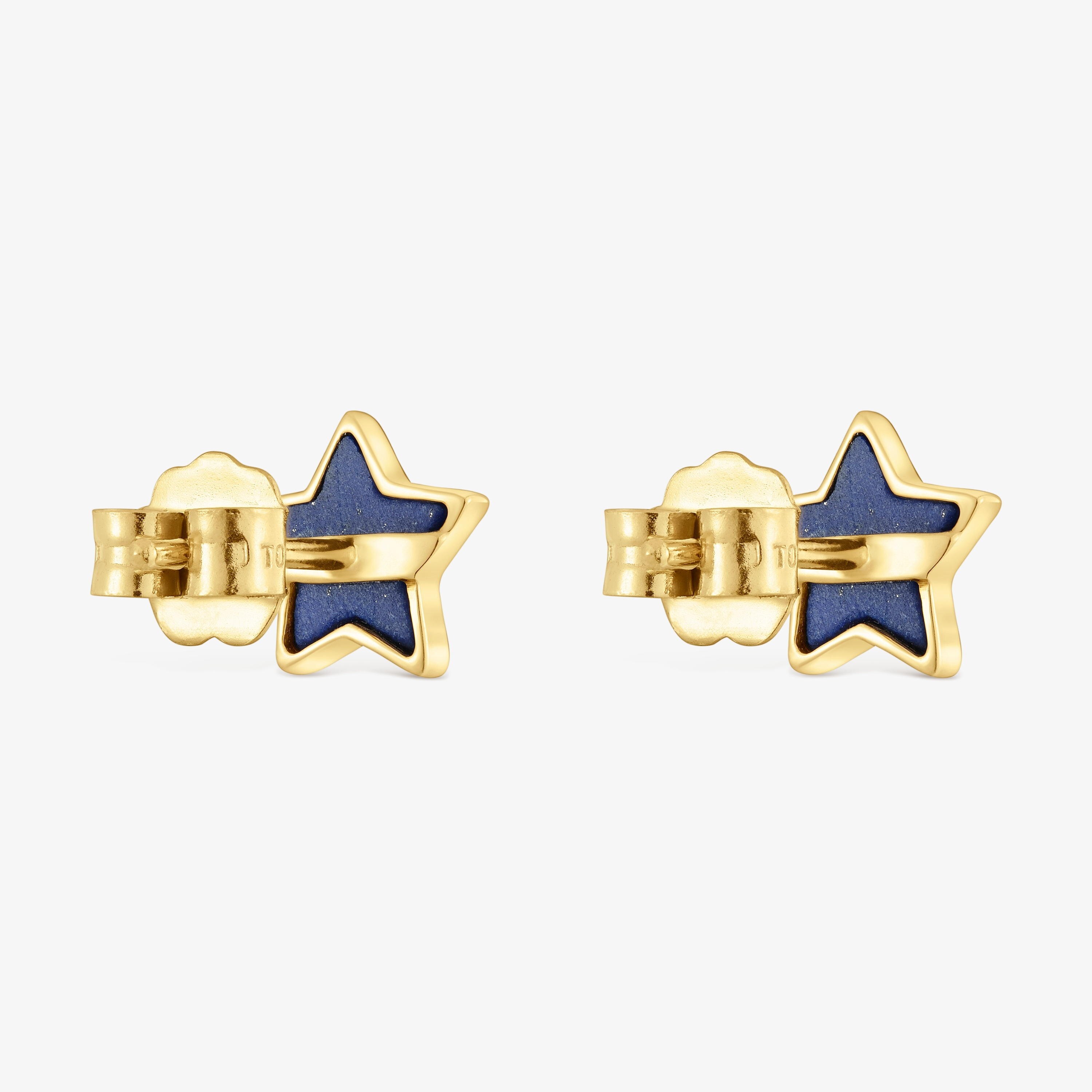 14K solid gold Star earrings with lapis lazuli XXS