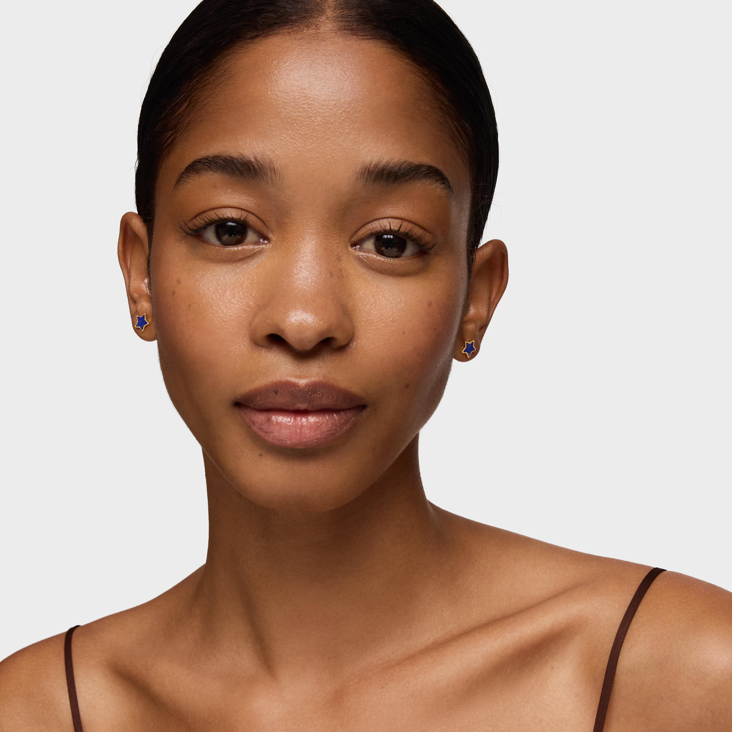 14kt gold Star earrings with lapis lazuli XXS