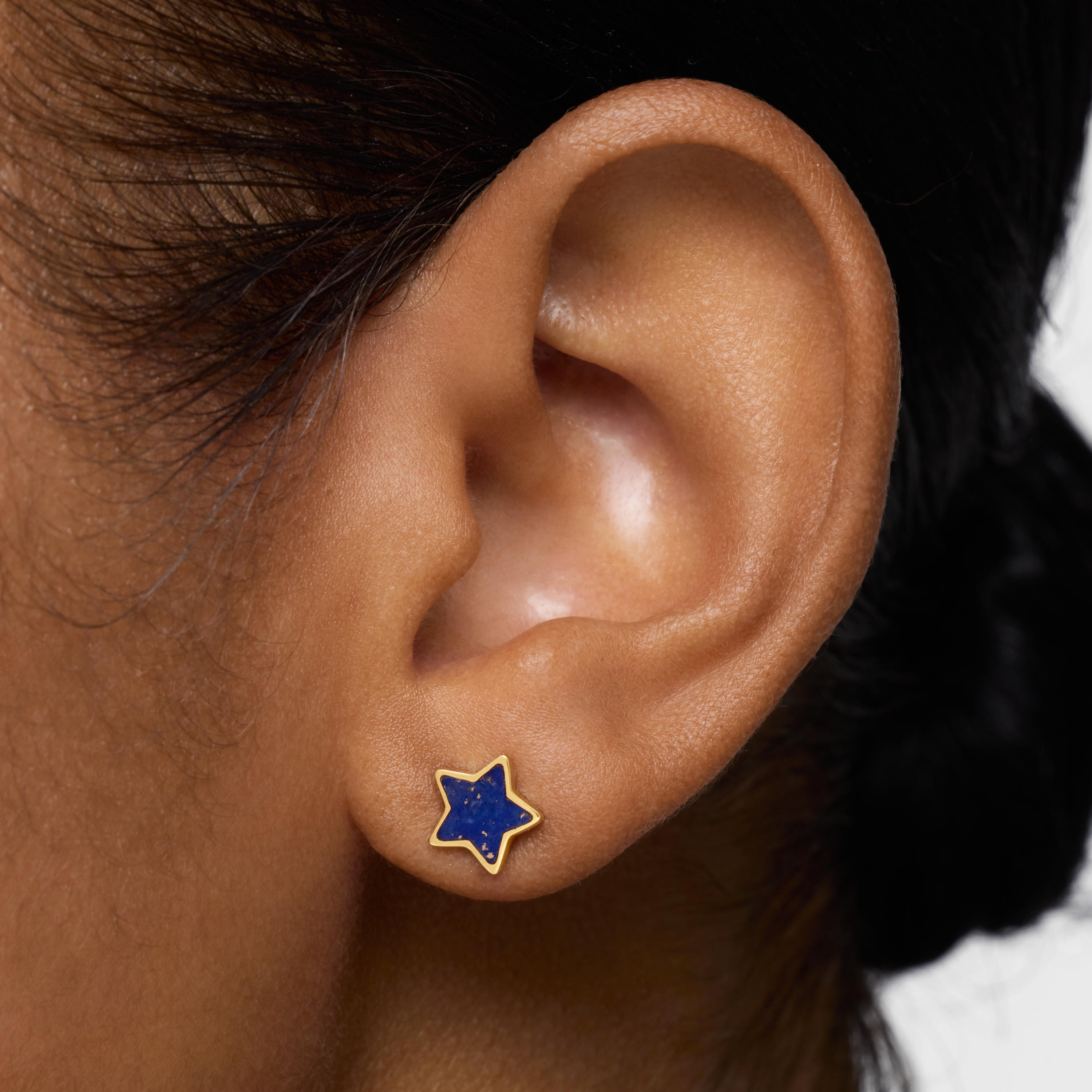 14K solid gold Star earrings with lapis lazuli XXS