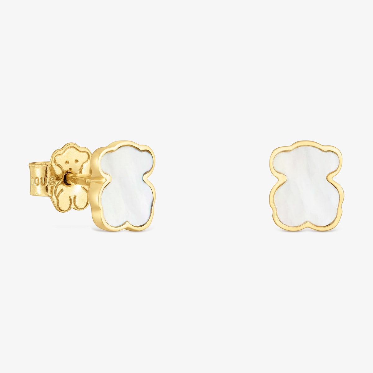Tous - Pendientes Oso De Oro 14 Kt Y Nácar Xxs - Blanco