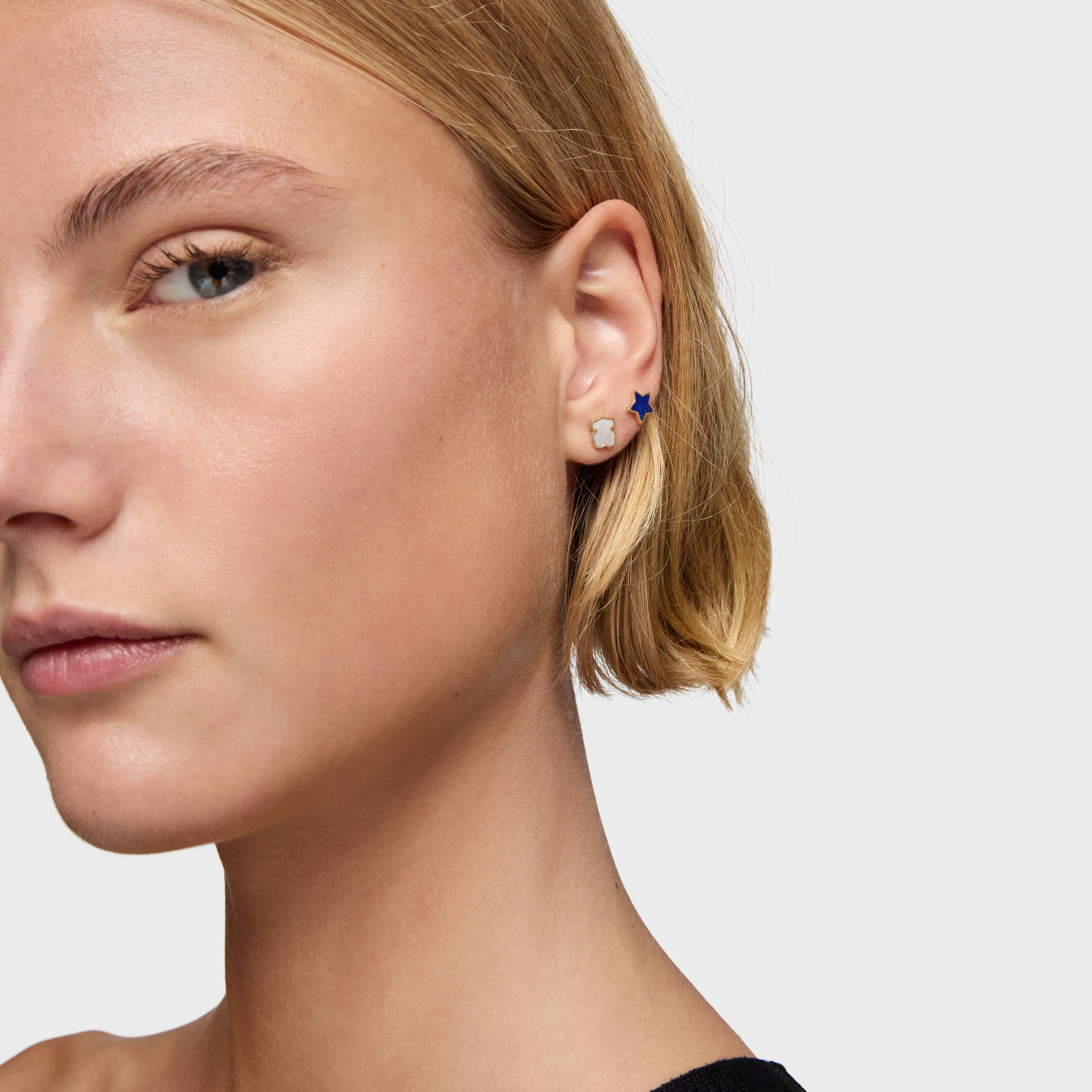 14K solid gold Bear earrings with mother-of-pearl XXS