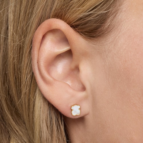 14kt gold Bear earrings with mother-of-pearl XXS