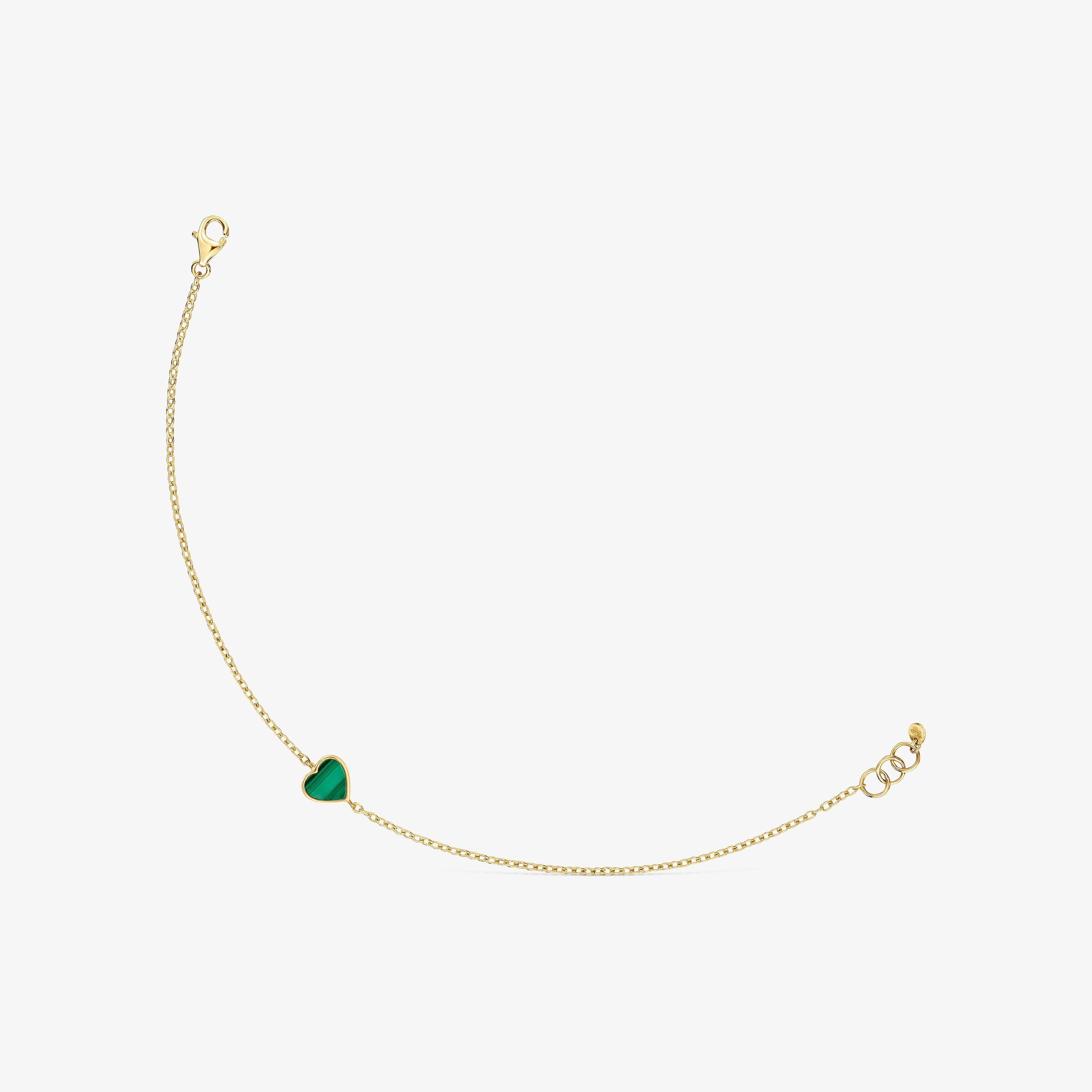 14K solid gold Chain bracelet with malachite XXS
