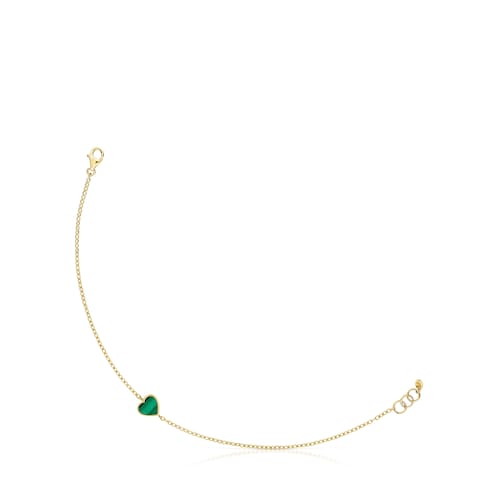 14kt gold Chain bracelet with malachite XXS