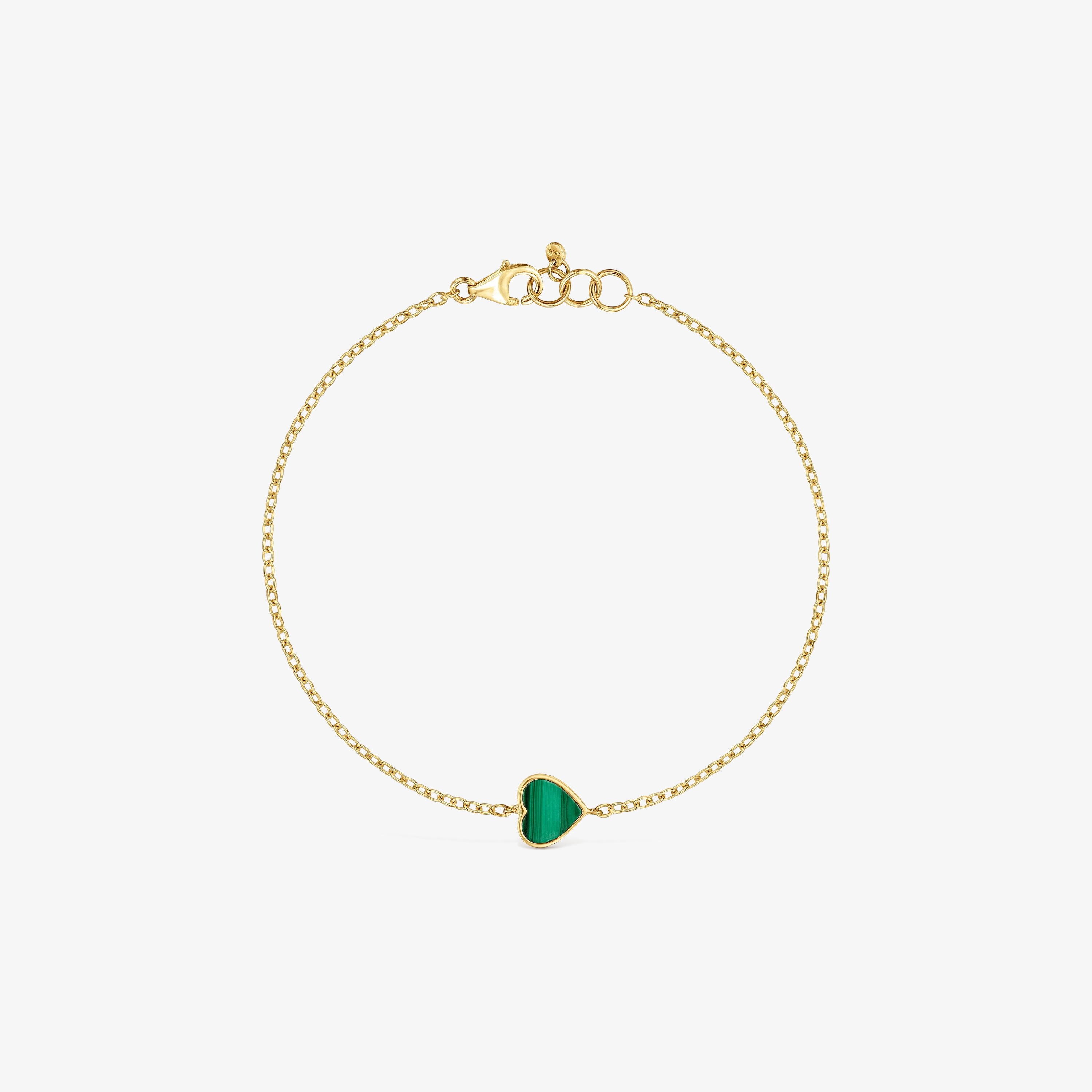 14K solid gold Chain bracelet with malachite XXS