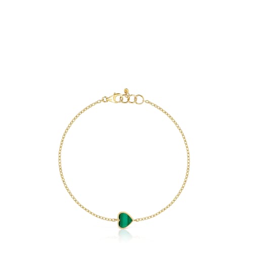 14kt gold Chain bracelet with malachite XXS