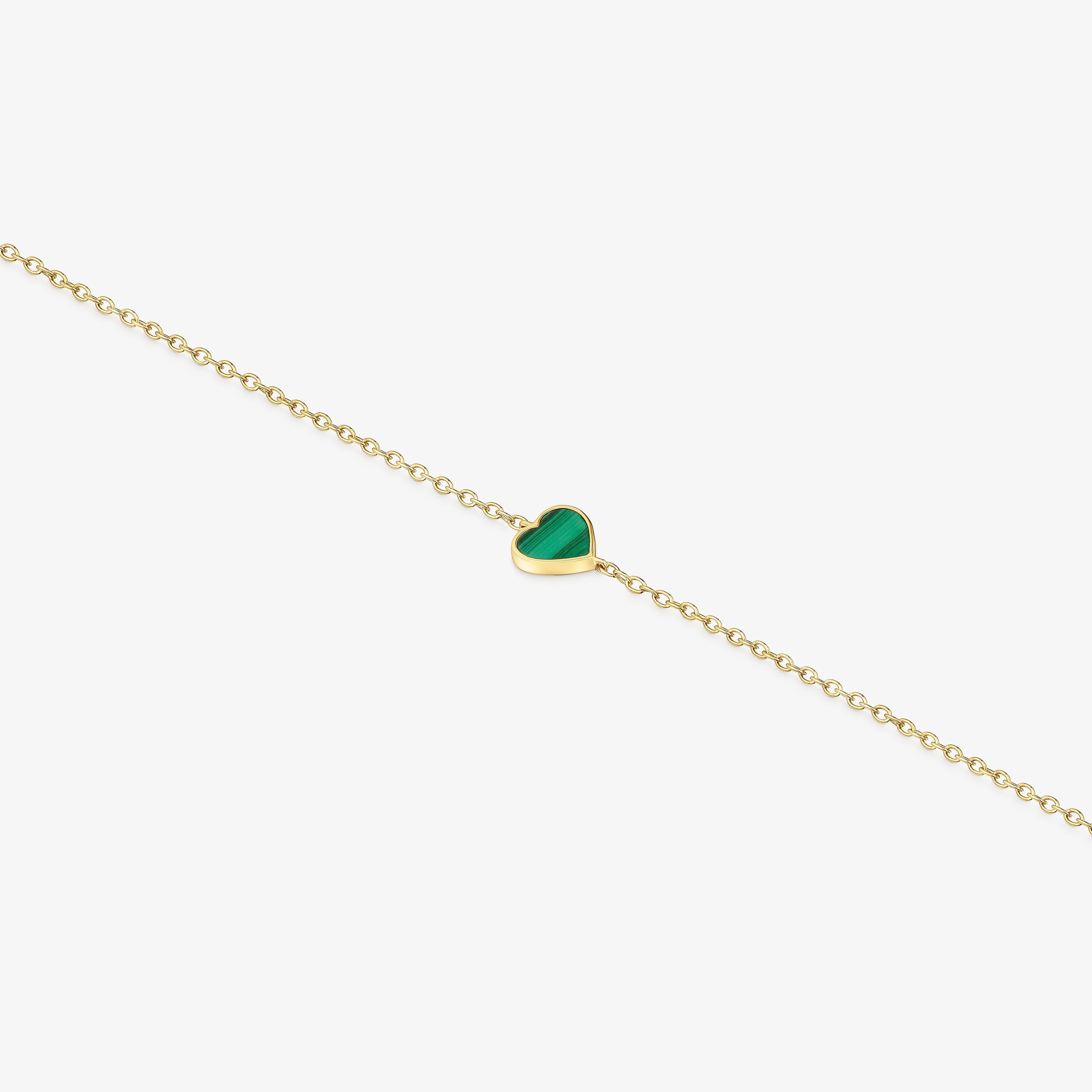 14K solid gold Chain bracelet with malachite XXS