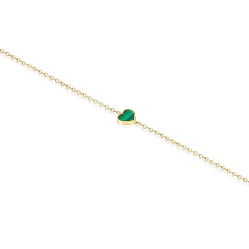 14kt gold Chain bracelet with malachite XXS
