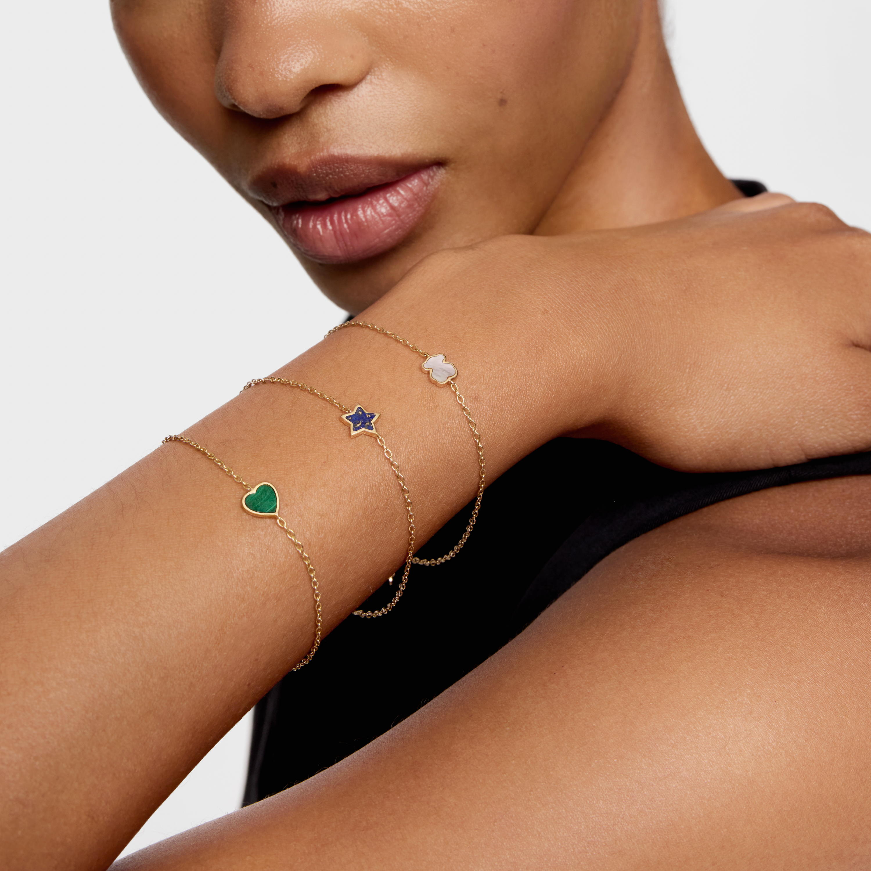 14K solid gold Chain bracelet with malachite XXS