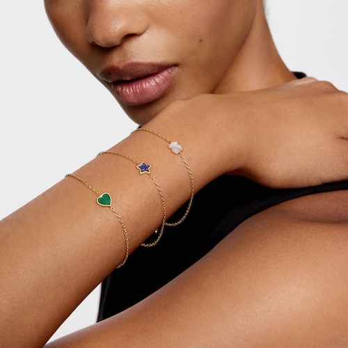 14kt gold Chain bracelet with malachite XXS