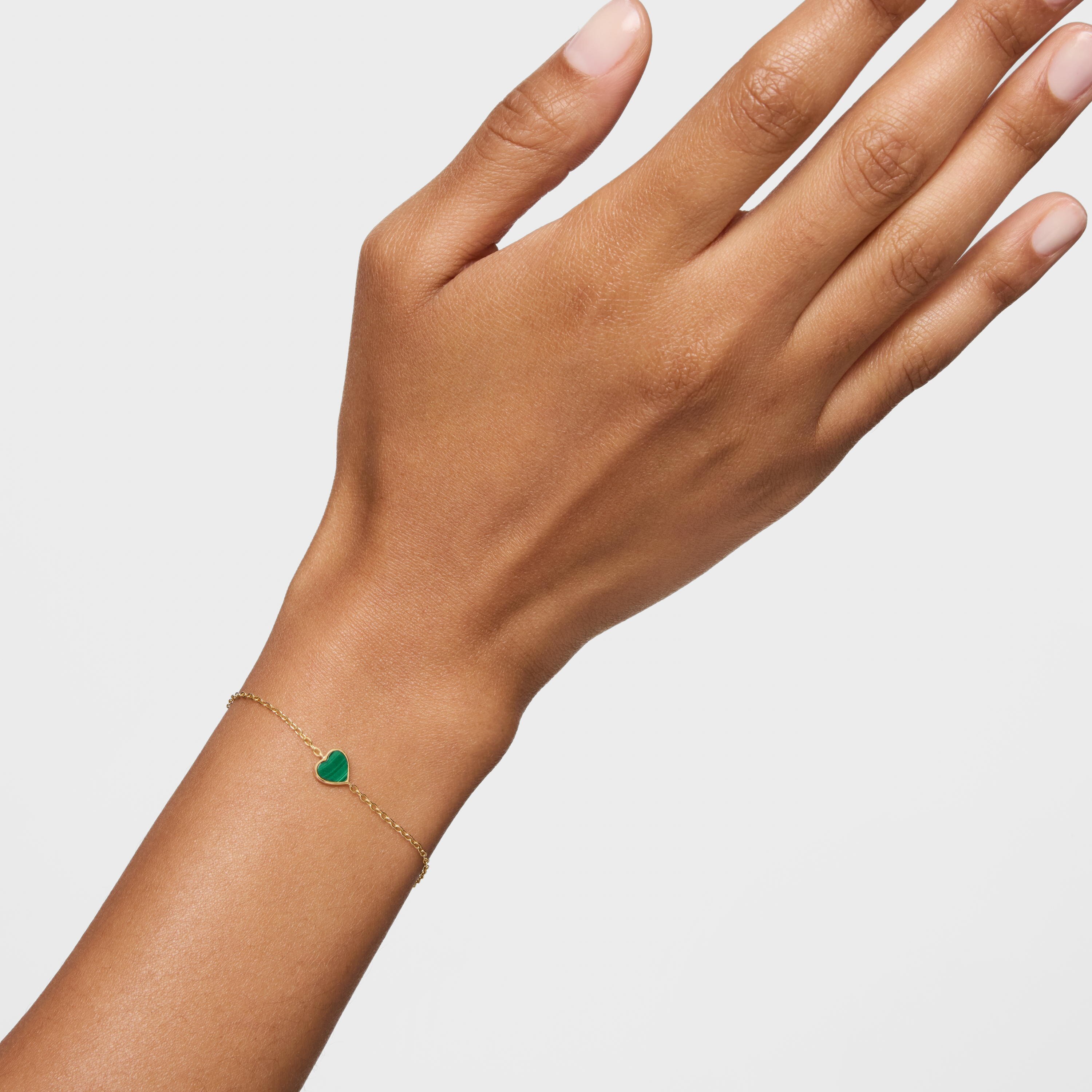 14K solid gold Chain bracelet with malachite XXS