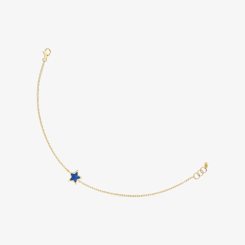 Pulsera cadena de oro 14 kt y lapisl&aacute;zuli XXS