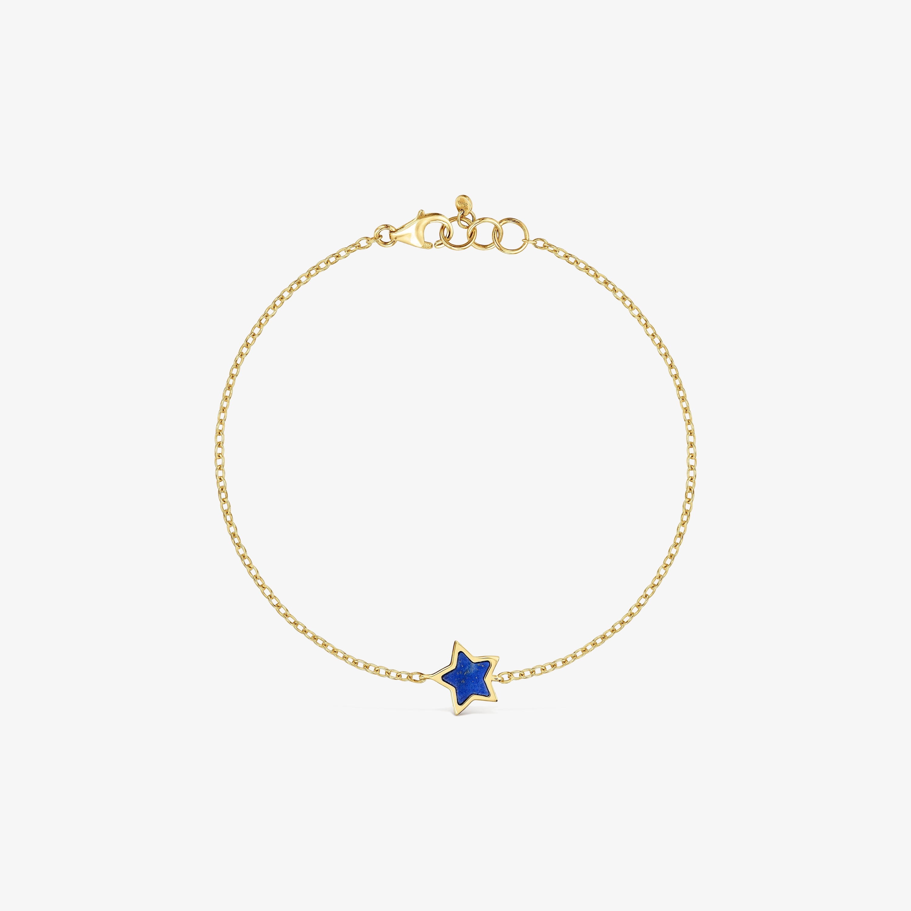 14K solid gold Chain bracelet with lapis lazuli XXS