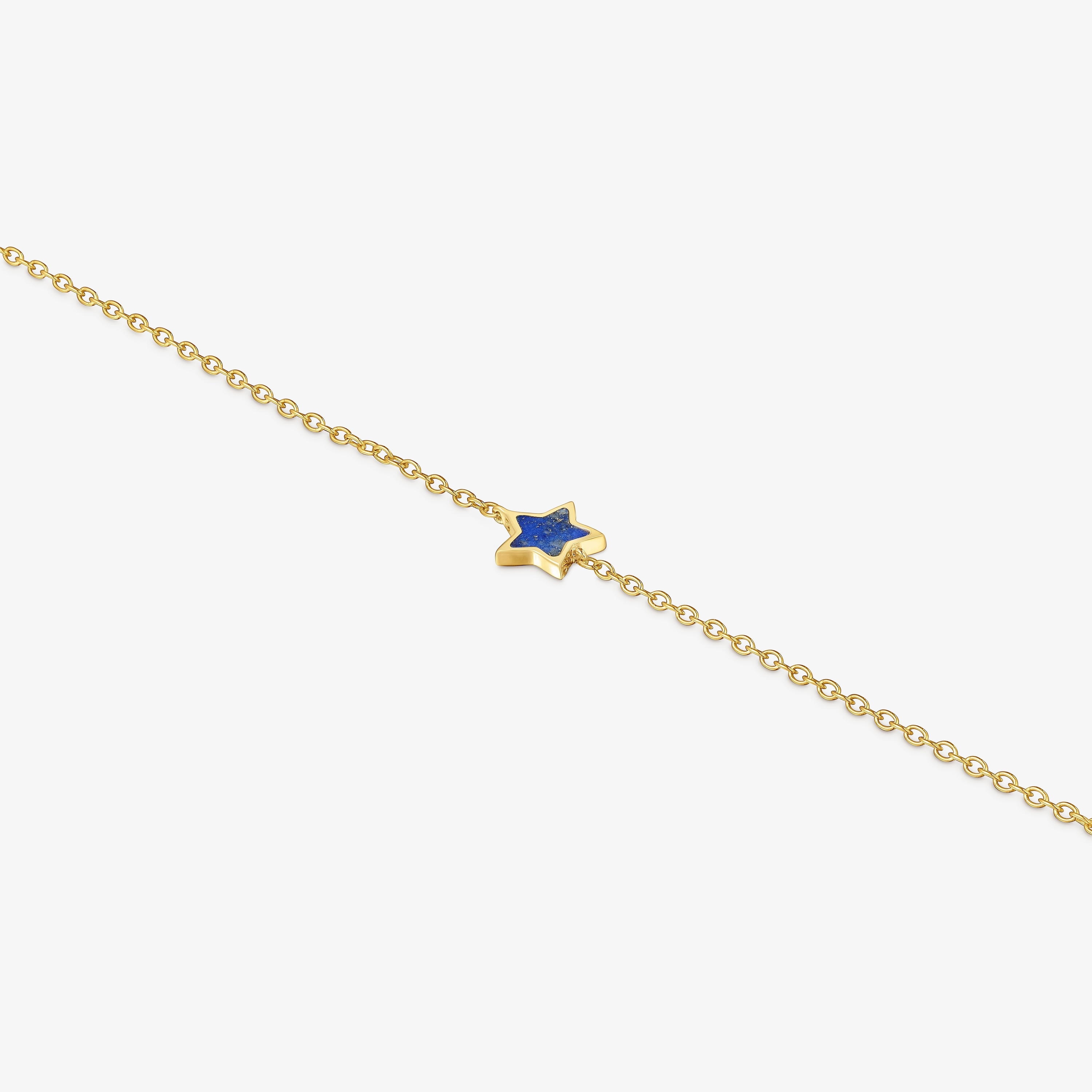 14K solid gold Chain bracelet with lapis lazuli XXS