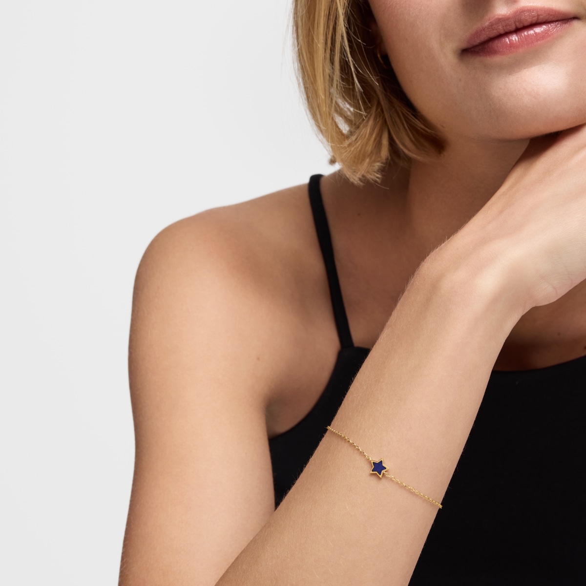 14kt gold Chain bracelet with lapis lazuli XXS