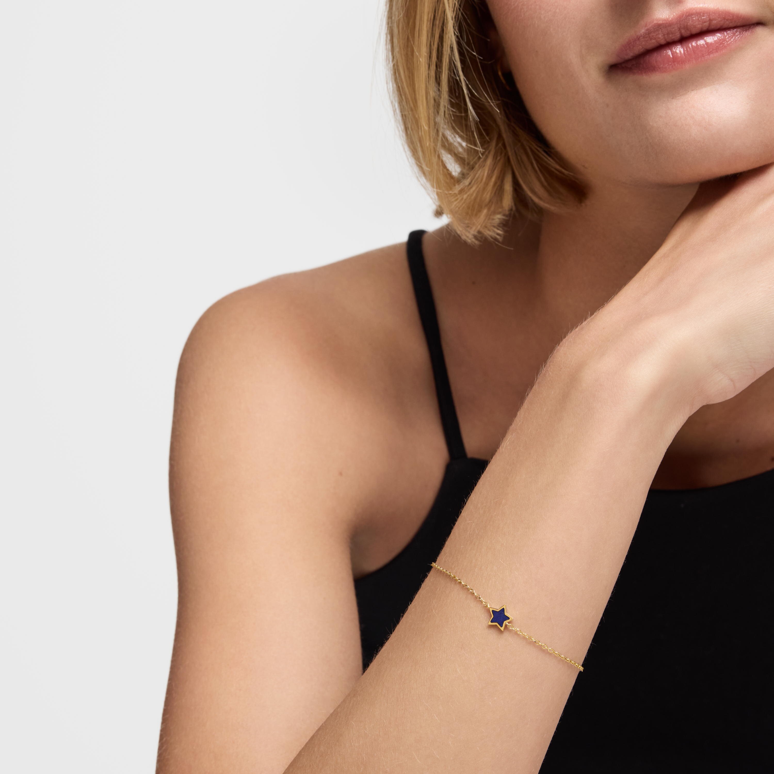 14kt gold Chain bracelet with lapis lazuli XXS