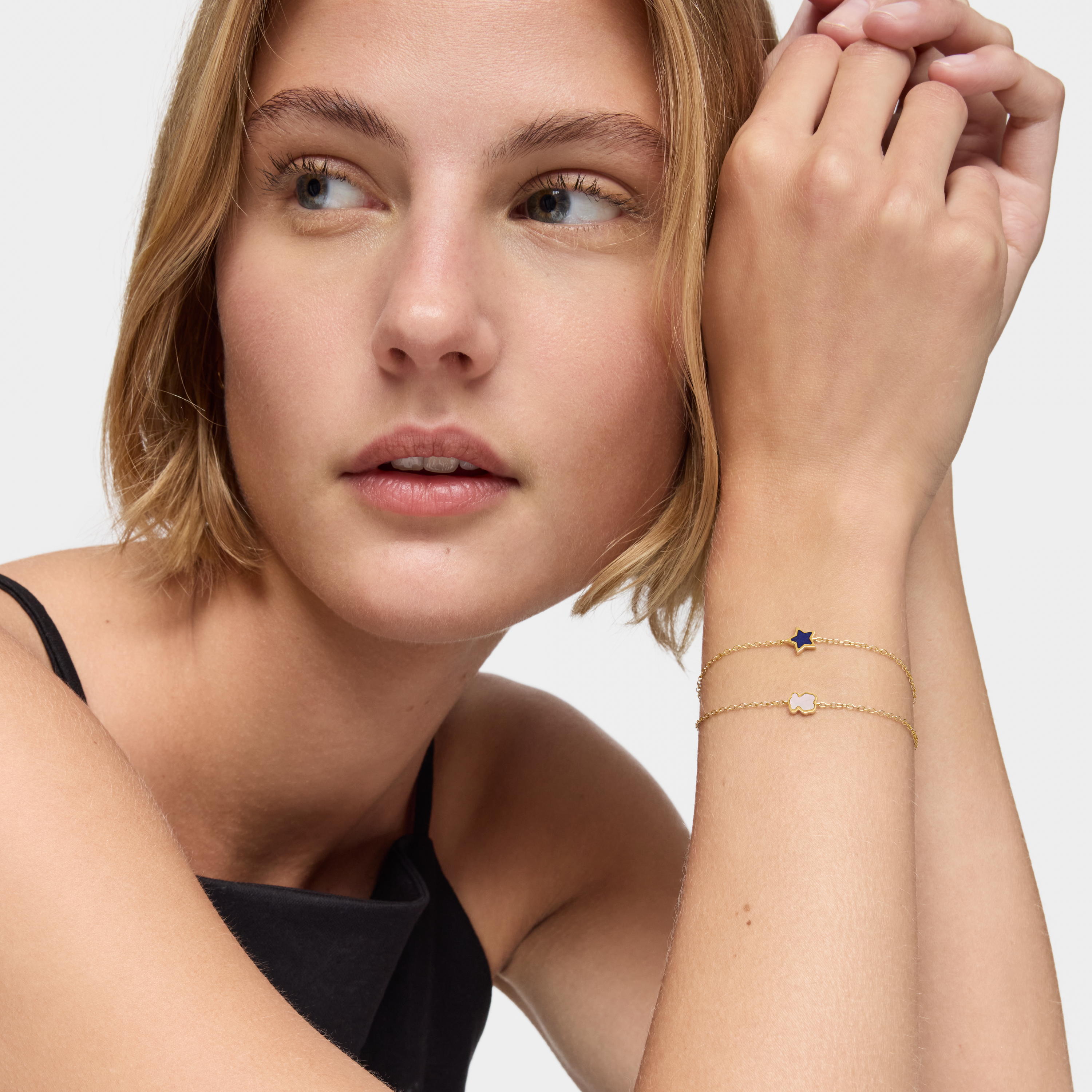 14kt gold Chain bracelet with lapis lazuli XXS