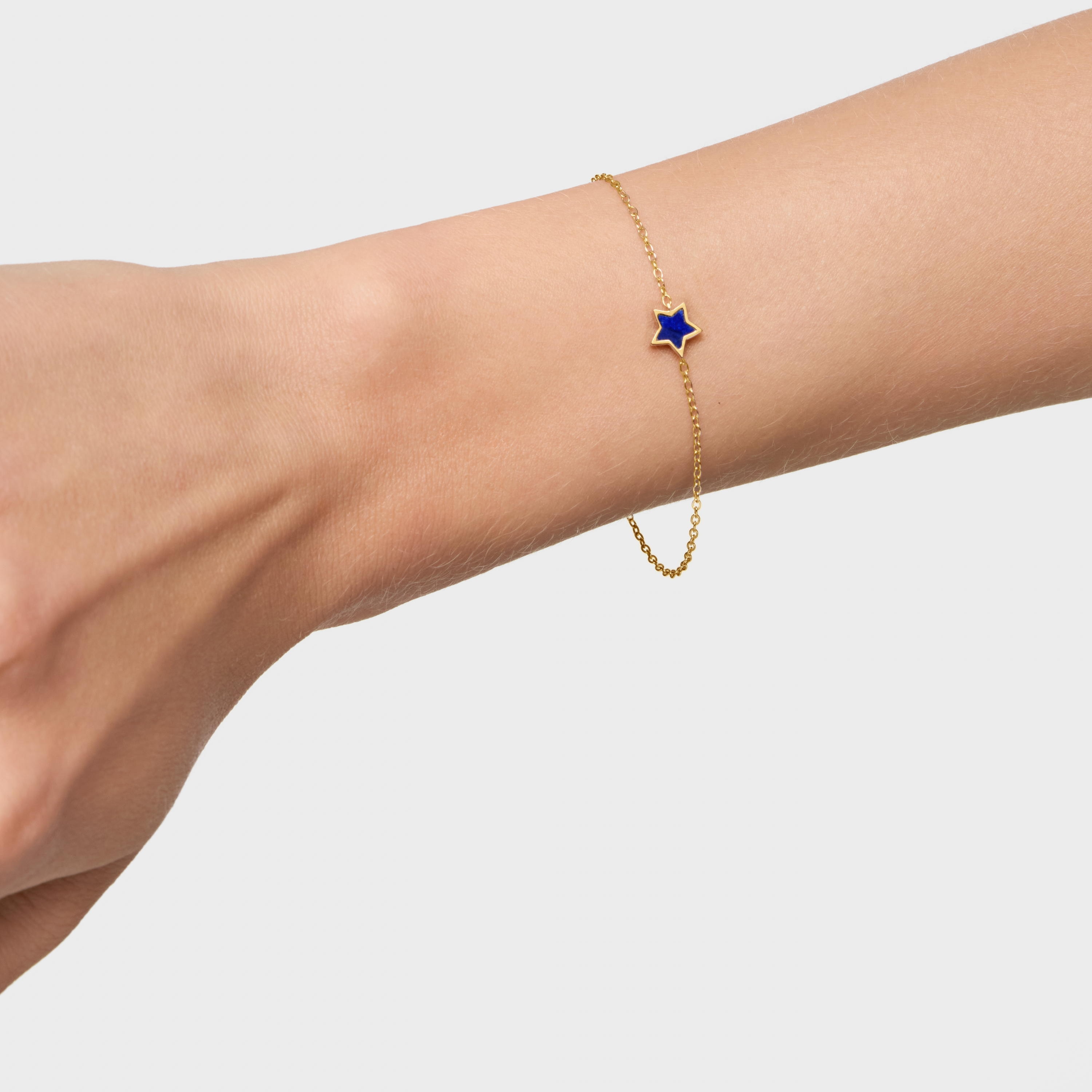 14K solid gold Chain bracelet with lapis lazuli XXS