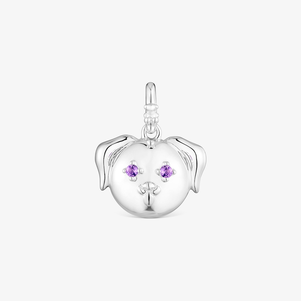 Silver dog Pendant with amethyst Medallions