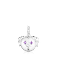 Silver dog Pendant with amethyst Medallions