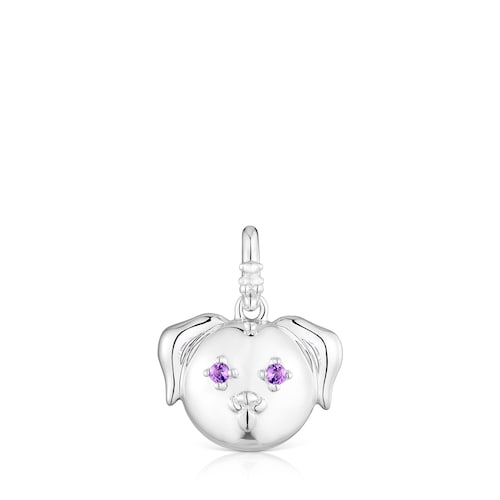 Silver dog Pendant with amethyst Medallions