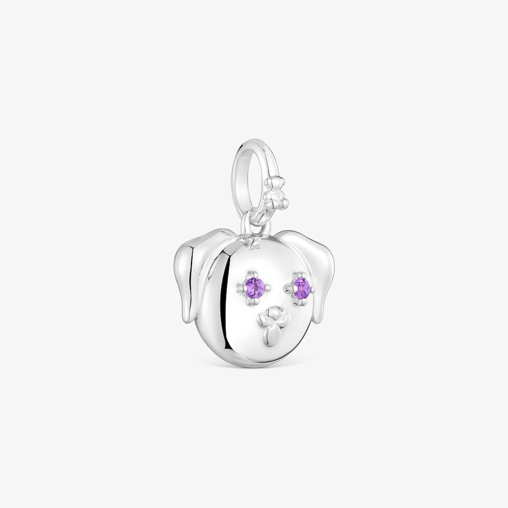 Silver dog Pendant with amethyst Medallions