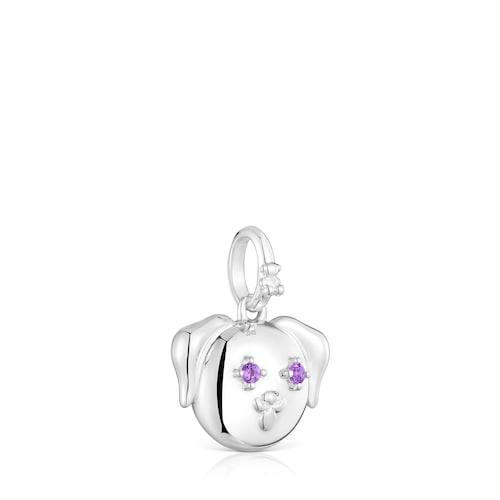 Silver dog Pendant with amethyst Medallions
