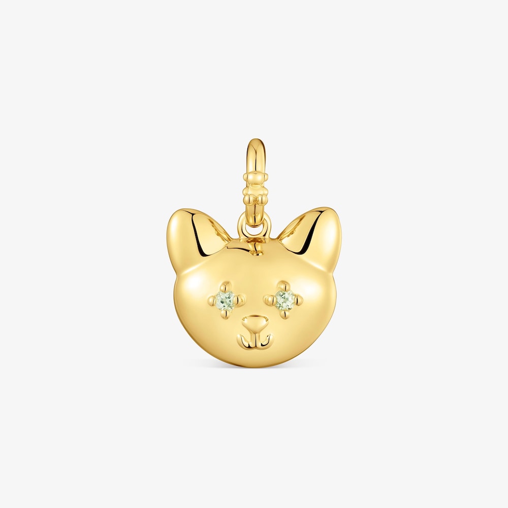 Colgante gato con ba&ntilde;o de oro de 18&nbsp;kt sobre plata y peridoto Medallions