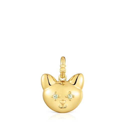 Cat Pendant with 18kt gold plating over silver and peridot Medallions