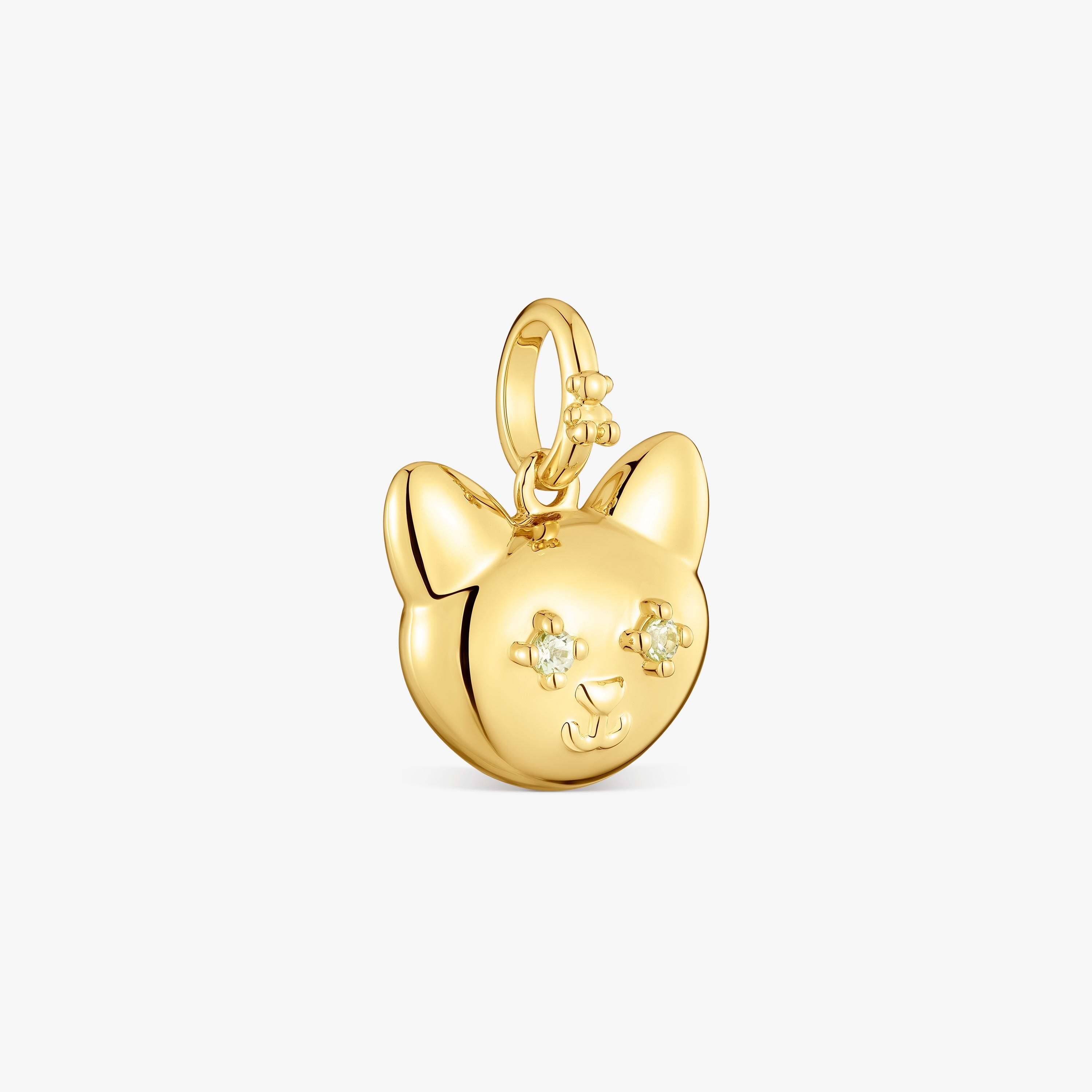 Cat Pendant with 18K gold vermeil and peridot Medallions